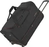 A black rolling travel bag with red trim, shown at an angle on a white background. Produktbild-Vorschau