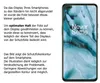 A smartphone with a screen protector applied, with accompanying text explaining its features. Produktbild-Vorschau