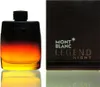 A bottle of Mont Blanc Legend Night Eau de Parfum and its packaging are displayed side-by-side on a white reflective surface. Podgląd zdjęcia produktu