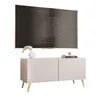 A TV stand with a TV on it, displaying credits. Voir les images du produit