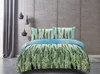 A bed with a duvet cover and pillowcases featuring a green wheat field pattern. Náhled obrázku produktu