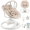 A collage of images showing a baby bouncer and its accessories, including a remote control and power adapter. Anteprima dell’immagine prodotto