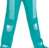 A close-up view of the lower legs and feet of a child wearing teal pants with light blue and white patches, resembling a Minecraft costume. Náhľad obrázku produktu