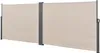 A beige retractable side awning with gray metal poles against a white background. Produktbild-Vorschau