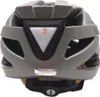 The back of a gray bicycle helmet with a red and white safety light and a power button. Produktbild-Vorschau