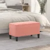 A pink ottoman sits in front of a bed in a bedroom. Produktbild-Vorschau