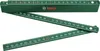 A green folding ruler with measurements is laid out on a white background. Produktbild-Vorschau