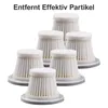 A group of white vacuum cleaner filters arranged in a staggered formation on a white background. Produktbild-Vorschau