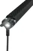 A close-up shot of a black carbon fiber-patterned object with a bright light emanating from one end. Produktbild-Vorschau