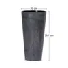A tall, dark gray planter with a marbled effect, shown on a white background with dimensions indicated. Podgląd zdjęcia produktu