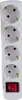 A white power strip with four sockets and a red on/off switch is shown against a white background. Produktbild-Vorschau