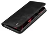 A black flip cover phone case is shown from a diagonal angle, with the phone screen visible underneath. Produktbild-Vorschau