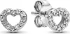 A pair of silver heart-shaped stud earrings with clear gemstones, shown against a white background. Anteprima dell’immagine prodotto