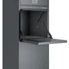 A dark gray parcel box with its front flap open, revealing the interior. Produktbild-Vorschau