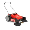 A red and black manual sweeper machine shown from a front-diagonal angle on a white background. Produktbild-Vorschau