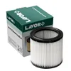 A product shot of a vacuum cleaner filter and its packaging. Voir les images du produit