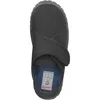 A top-down view of a black child's shoe with a velcro strap. Podgląd zdjęcia produktu