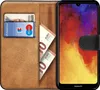 A book-style phone case with a smartphone inserted, showing cards and banknotes inside. Anteprima dell’immagine prodotto