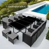 An outdoor dining set with a table and chairs next to a swimming pool. Náhled obrázku produktu