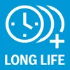 A graphic illustrating a clock with radiating lines and a plus sign, accompanied by the text "LONG LIFE". Voir les images du produit