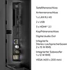 A close-up view of the rear ports of a television, with a list of its technical specifications. Produktbild-Vorschau