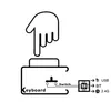 An illustration showing a hand pressing a button on a keyboard, with a diagram illustrating connectivity options. Produktbild-Vorschau