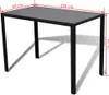A black dining table with dimensions indicated by red lines and text. Náhled obrázku produktu