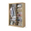 An open wardrobe with clothes and storage boxes. Voir les images du produit