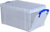 A transparent storage box with blue handles and a hinged front opening. Náhled obrázku produktu