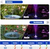 A solar-powered fountain in a garden setting, shown in both day and night modes with LED lighting. Produktbild-Vorschau