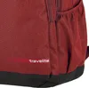 A close-up view of the bottom section of a red backpack, showing the brand logo and a black base. Produktbild-Vorschau