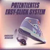 A close-up marketing image of a child's roller shoe with a wheel being detached, highlighting its easy-click system. Náhľad obrázku produktu