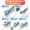 Collage of images showing the steps to thread a mini sewing machine. Náhled obrázku produktu