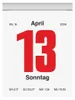 A calendar page showing the date April 13, 2026, with the day of the week 'Sonntag' (Sunday) and additional information at the bottom. Produktbild-Vorschau