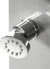 A close-up of a shower head with multiple nozzles, attached to a brushed metal panel. Podgląd zdjęcia produktu