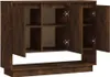 A dark brown wooden sideboard with its doors open, revealing shelves inside. The sideboard is shown against a white background. Náhled obrázku produktu