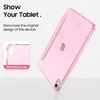 A pink tablet case is shown on a white background, with text and a smaller inset image highlighting its features. Produktbild-Vorschau