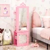 A child's bedroom with a pink jewelry cabinet, bed, and toys. Podgląd zdjęcia produktu