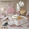 A child's bed with a bunny theme, featuring a slide and stairs, set in a bedroom. Anteprima dell’immagine prodotto