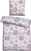A flat lay of bedding, including a pillowcase and a duvet cover, both featuring a circular pattern. Produktbild-Vorschau
