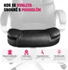 Close-up of a black office chair cushion with marketing text and icons. Náhled obrázku produktu
