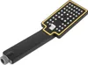 A black and gold hand shower head with a white switch, isolated on a white background. Podgląd zdjęcia produktu