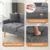 Collage of images showcasing a gray sofa with close-ups of its features and fabric. Produktbild-Vorschau
