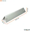 A metal heat shield for a grill, with dimensions indicated. Produktbild-Vorschau