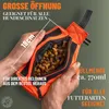 Hands holding an open orange treat pouch filled with dog treats. Produktbild-Vorschau