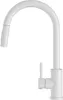 A white kitchen faucet with a pull-down spray head. Produktbild-Vorschau
