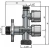 A technical drawing with dimensions of a plumbing valve. Podgląd zdjęcia produktu