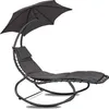A gray lounge chair with a dark gray umbrella on a white background. Produktbild-Vorschau