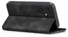 A black flip case for a smartphone is shown from a side angle, with the front cover folded back. Produktbild-Vorschau