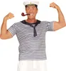 A man dressed in a sailor costume, flexing his muscles and holding a pipe in his mouth. Produktbild-Vorschau